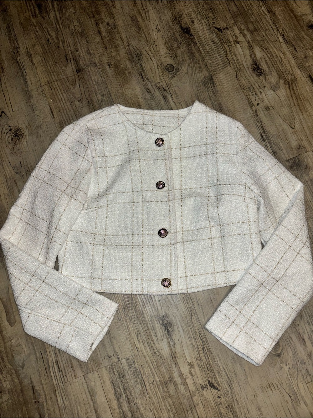 Classic Cream Plaid Cropped Jacket - Brand Unspecified